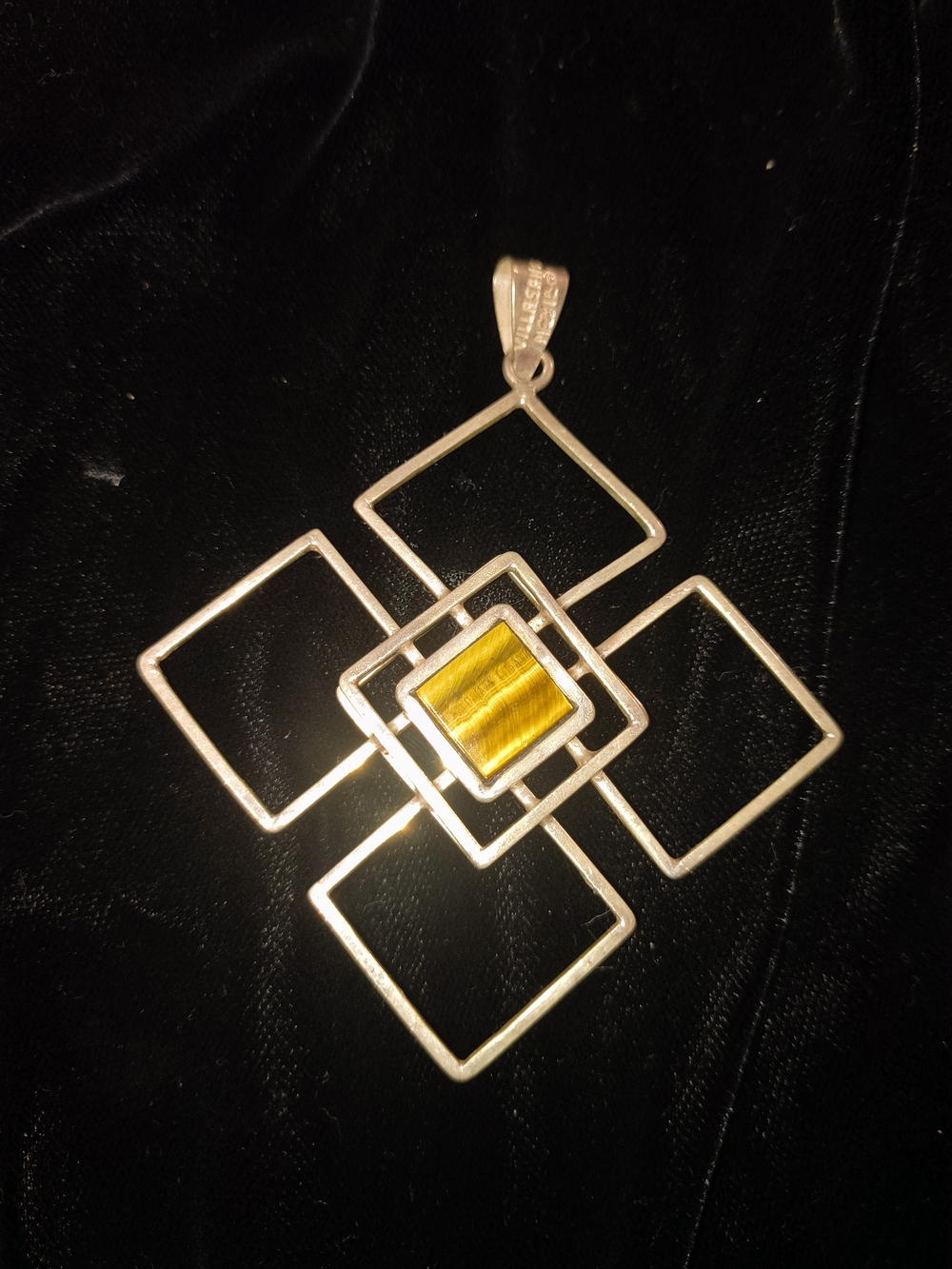 Vintage Alfredo Villasana Modernist Sterling Silver Tiger's Eye Pendant Cuernava